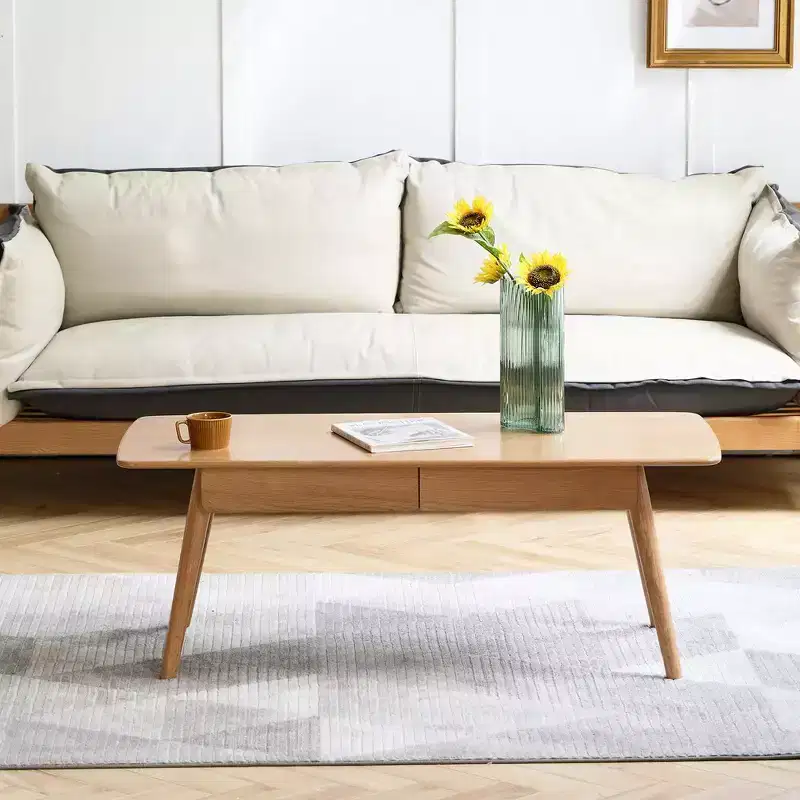 Coffee Table with Drawers, Wood Coffee Table, Center Table Low Table Solid Wood Top Plate Desk Study Writing Desk for Living Room Bedroom Entrayway