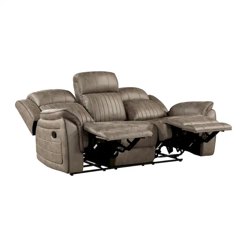 Bento 84 Inch Double Manual Recliner Sofa, Sandy Brown Polished Microfiber