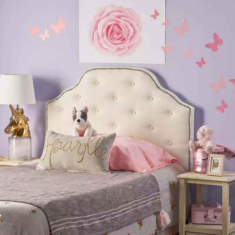 Contemporary Fabric Tufted Twin Headboard with Nailhead Trim