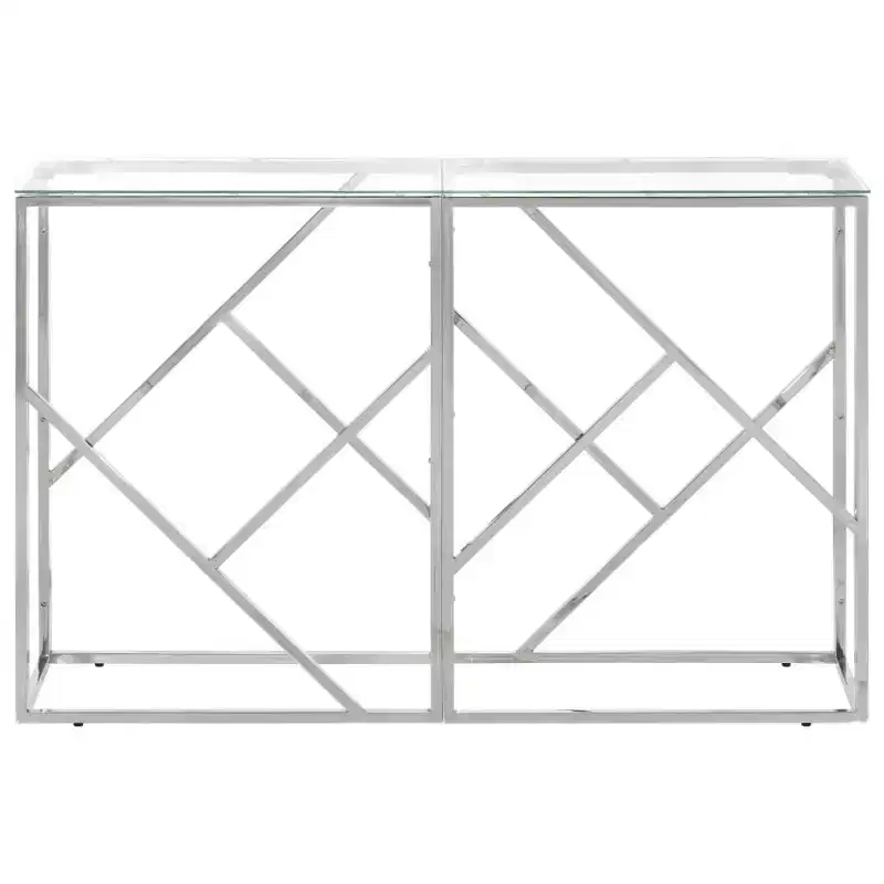 Console Table Hallway Living Room Stainless Steel and Tempered Glass