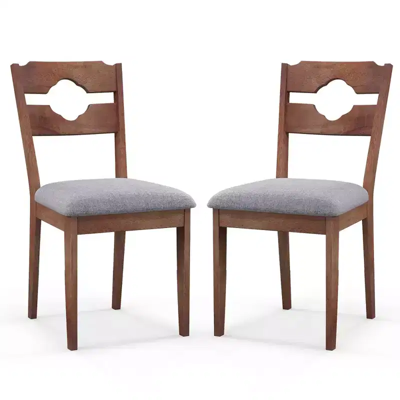 Costway Set of 2 Dining Chair w/ Padded Seat High Back Rubber Wood Frame Kitchen Chairs