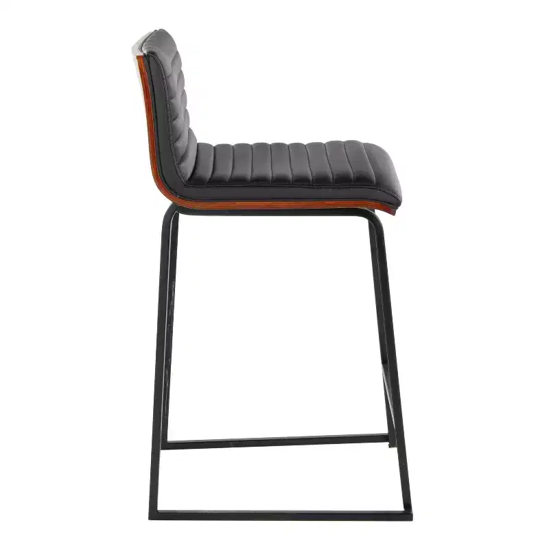 LumiSource Set of 2 26" Mason Mara Counter Height Barstools Black Walnut Wood/Black PU Leather