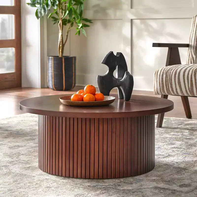 13" Low Profile Fluted Round Coffee Table Walnut