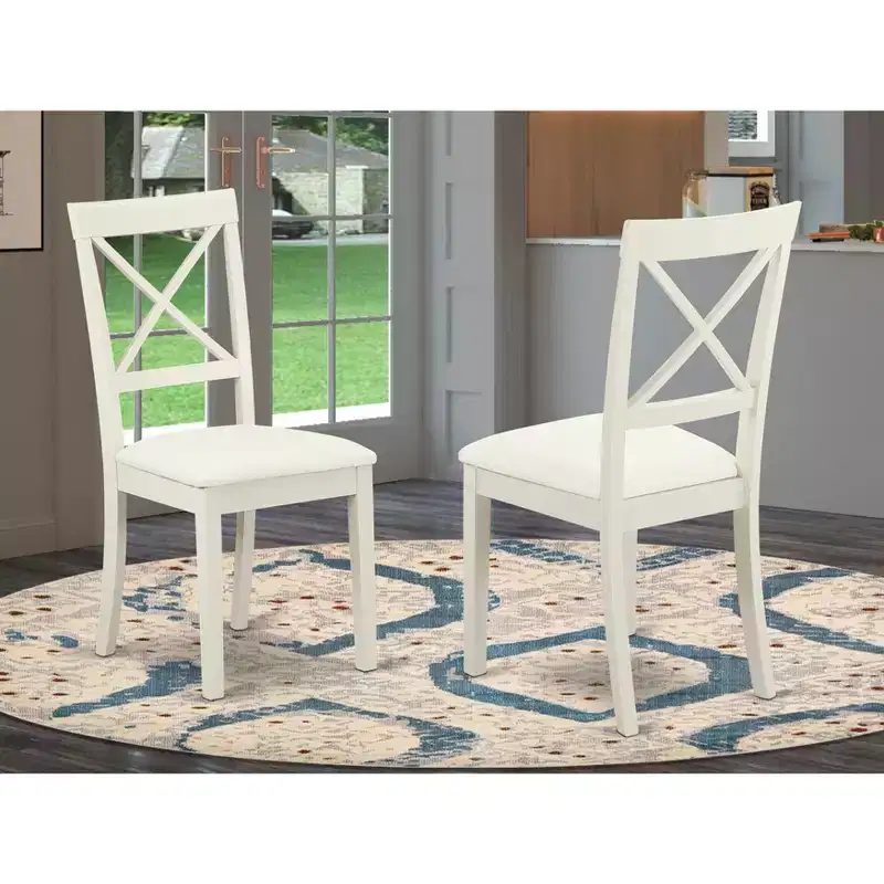 HomeStock Belmont 2 Coastal Cottage X-Back Chair for Dining Room - White, Faux Leather Seat