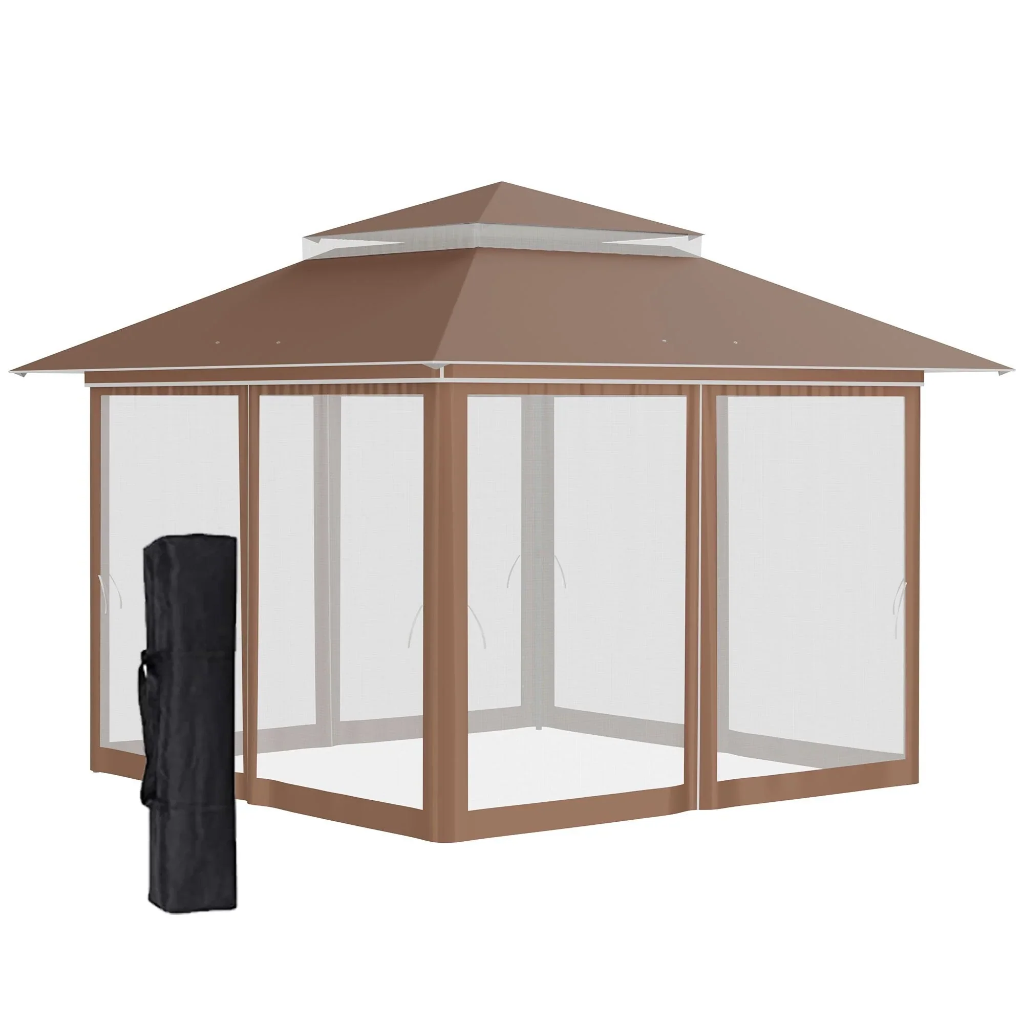 Outsunny 12 x 12 Pop Up Canopy Sun Shade Instant Tent Folding with Mesh Sidewall Netting, 3-Level Adjustable Height