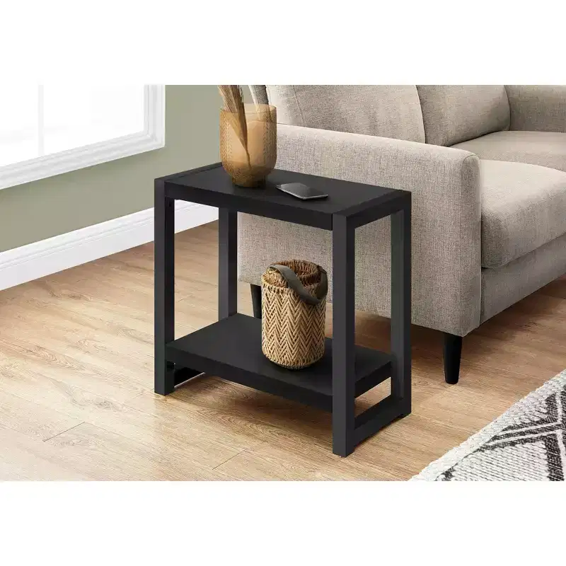 Modern Side Table with Loop Legs, End Table with Bottom Storage Shelf & Thick Tabletop, Black