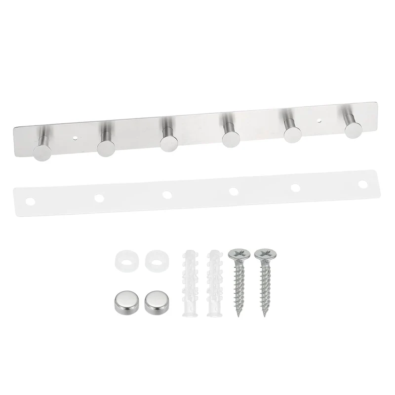 Silver / Black Stainless Steel Wall Mount Coat Hook Rail with 4 or 6 Hooks for 1+ Person