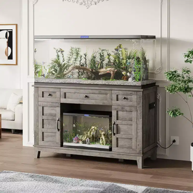 Farmhouse Aquarium Stand, 1400 LBS Capacity, Adjustable Storage Shelves, for Living Room, Home(Without fish tank)