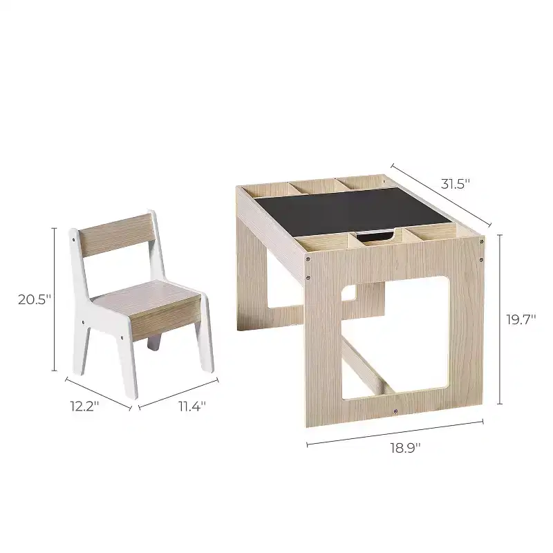 LuxenHome Drawing and Activity Board Children Table with 2 Chairs Set Brown
