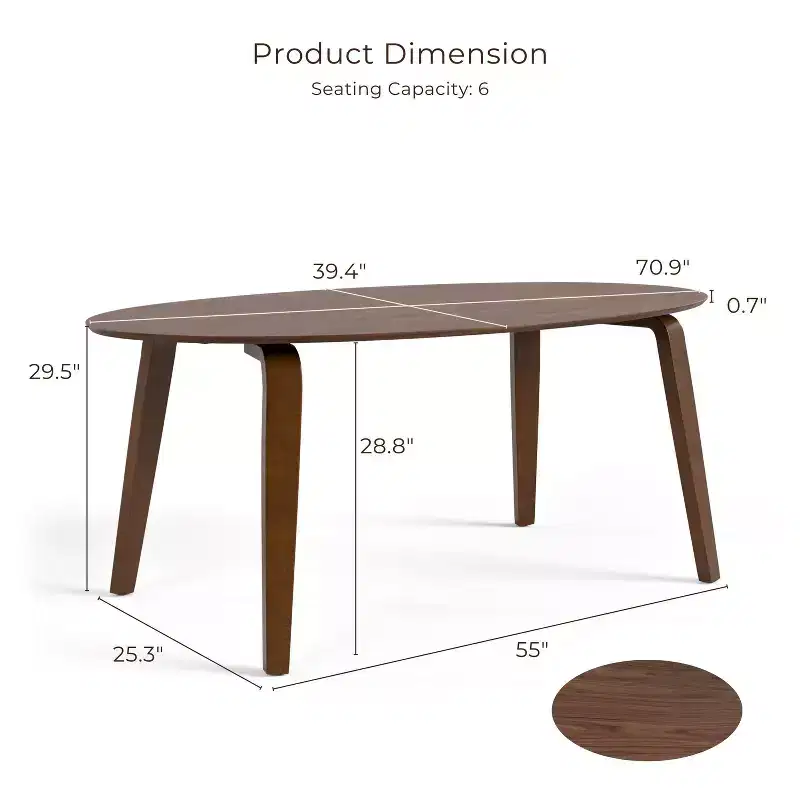 HOMES: Inside + Out 71" Sandy Cove Mid-Century Modern Oval Dining Table Walnut