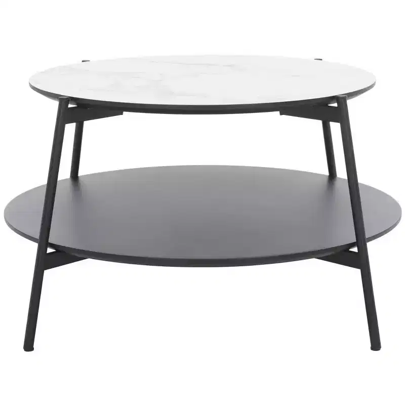 Alexy Round Coffee Table - White Marble/Black - Safavieh
