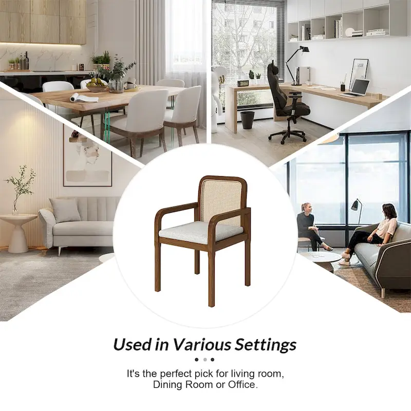 Modern Rattan Back Dining Chair with Removable Cushion | Boho Style | Set Available