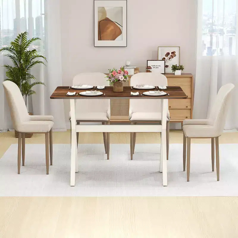Costway Dining Table w/ X-shaped Frame Wood Grain Texture Tabletop Accent Side Table