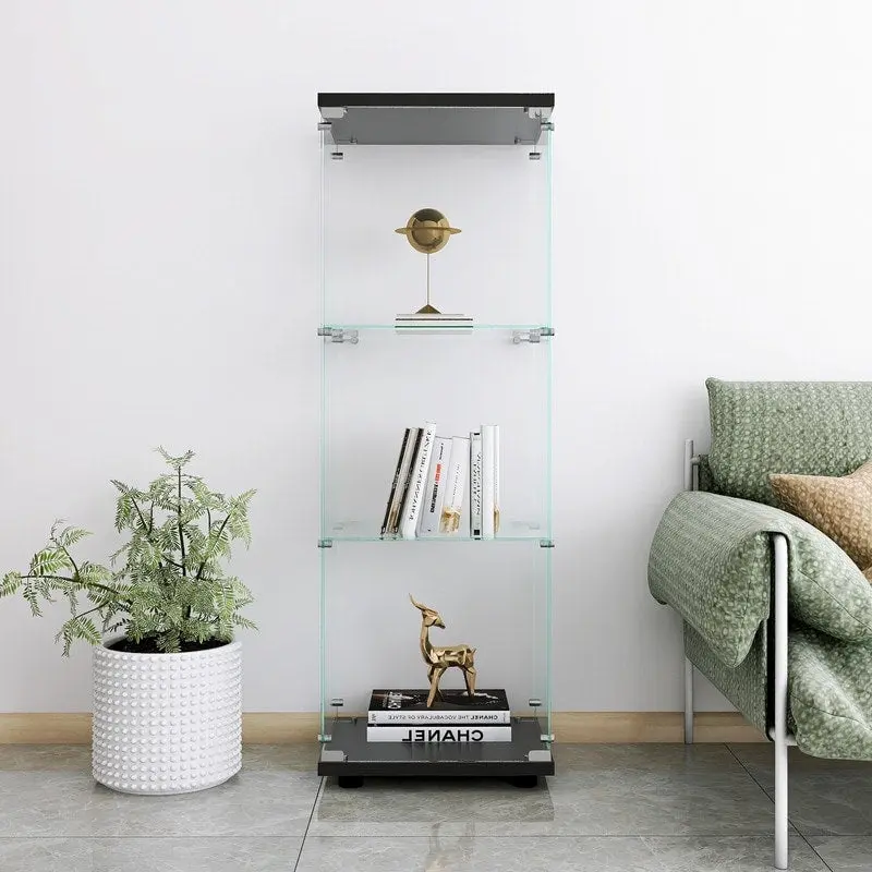 Modern Glass Curio Display Kitchen Cabinet File Cabinet with 3 Shelves