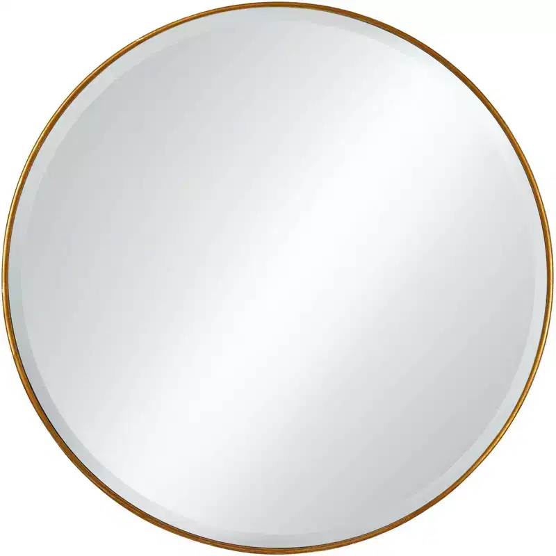 Uttermost Round Vanity Decorative Wall Mirror Vintage Beveled Edge Antiqued Gold Leaf Iron Frame 34 Wide for Bathroom Bedroom Living Room Home House