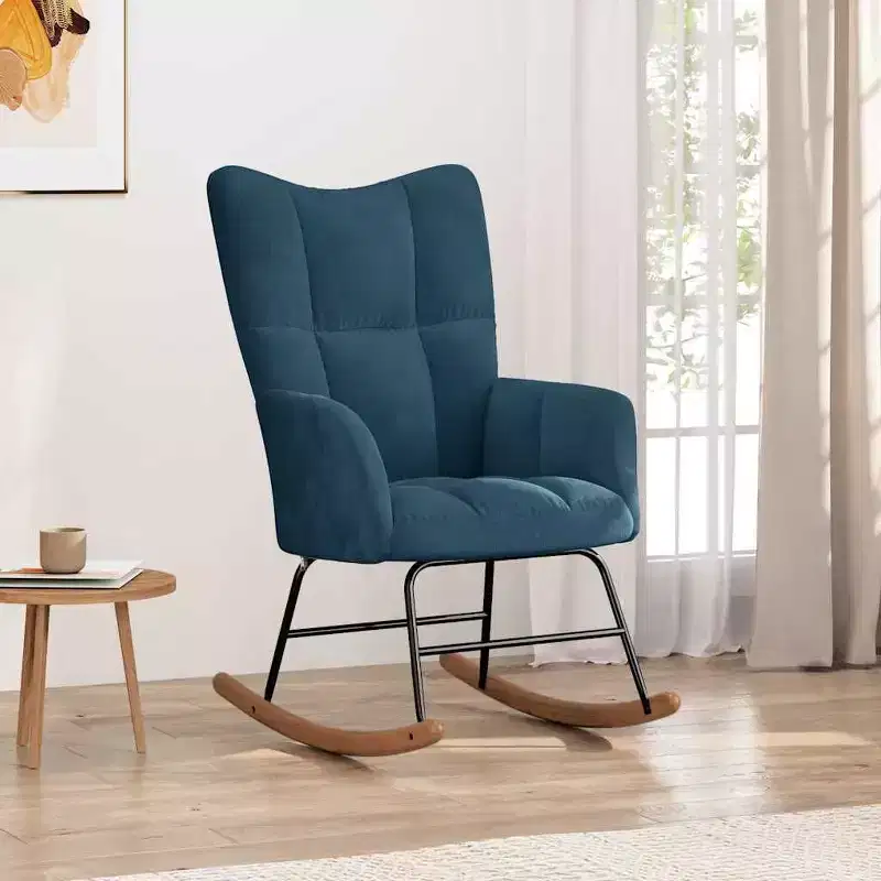 vidaXL Rocking Chair Accent Side Chair Padded Seat for Living Room Velvet - Blue Without footrest