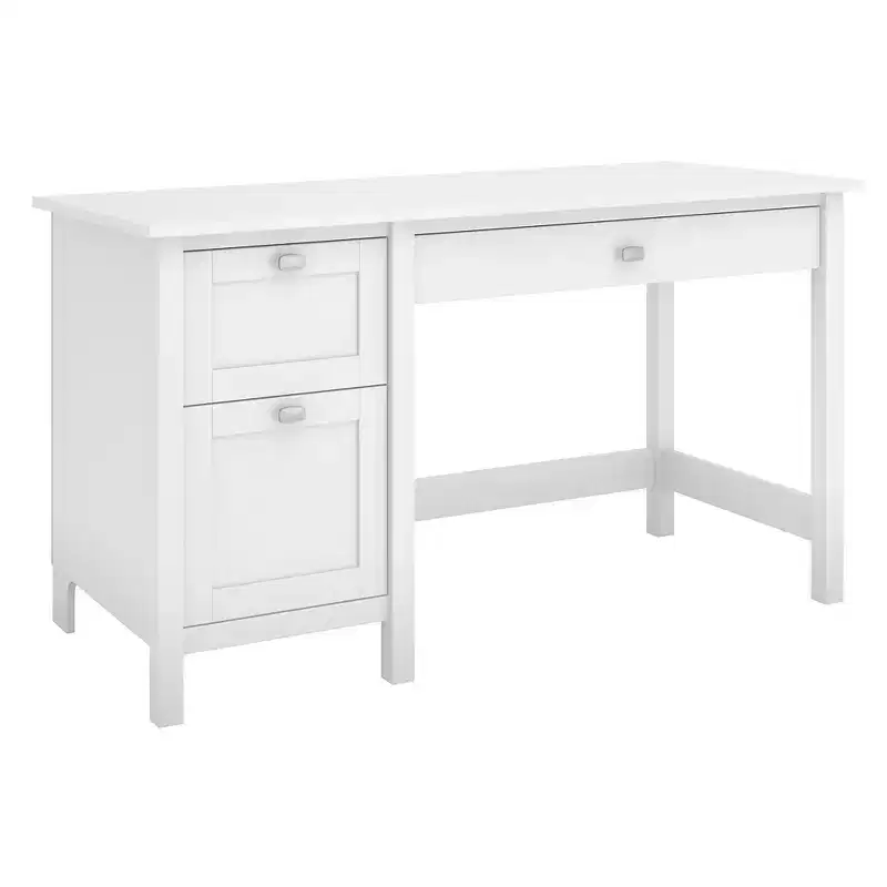 Computer Desk with Drawers – Pure White, Mid-Century Modern, MDF, 54