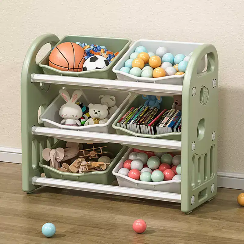 Kids Toy Storage Organizer with 6 Bins, Multi-functional Nursery Organizer Kids Furniture Set Toy Storage for Playroom, Bedroom, Living Room Green
