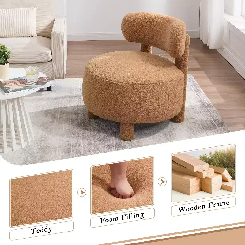 Upholstered Accent Chair Armless Side Chair with Curved Backrest, Teddy/Fur, White/Khaki - ModernLuxe