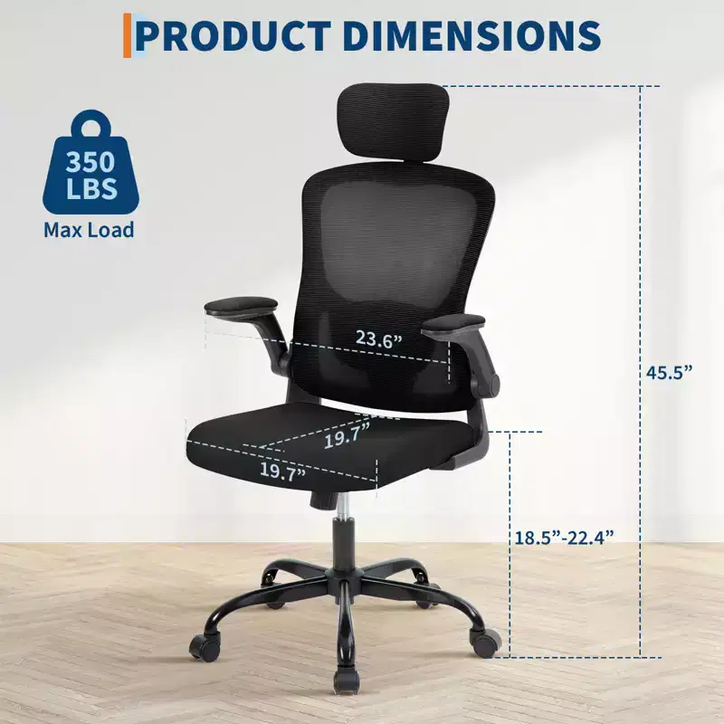 Rolling Ergonomic Office Chair with Adjustable Headrest, Mesh High Back Computer Chair for Desk and Home Office