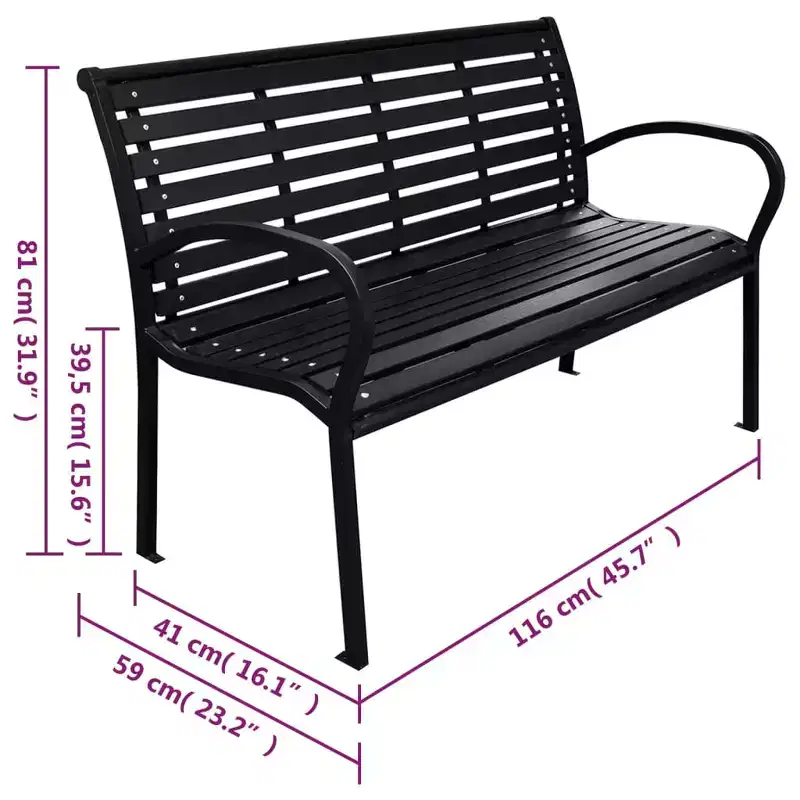 Garden Bench Black WPC (Wood Plastic Composite), Steel 116 cm wide