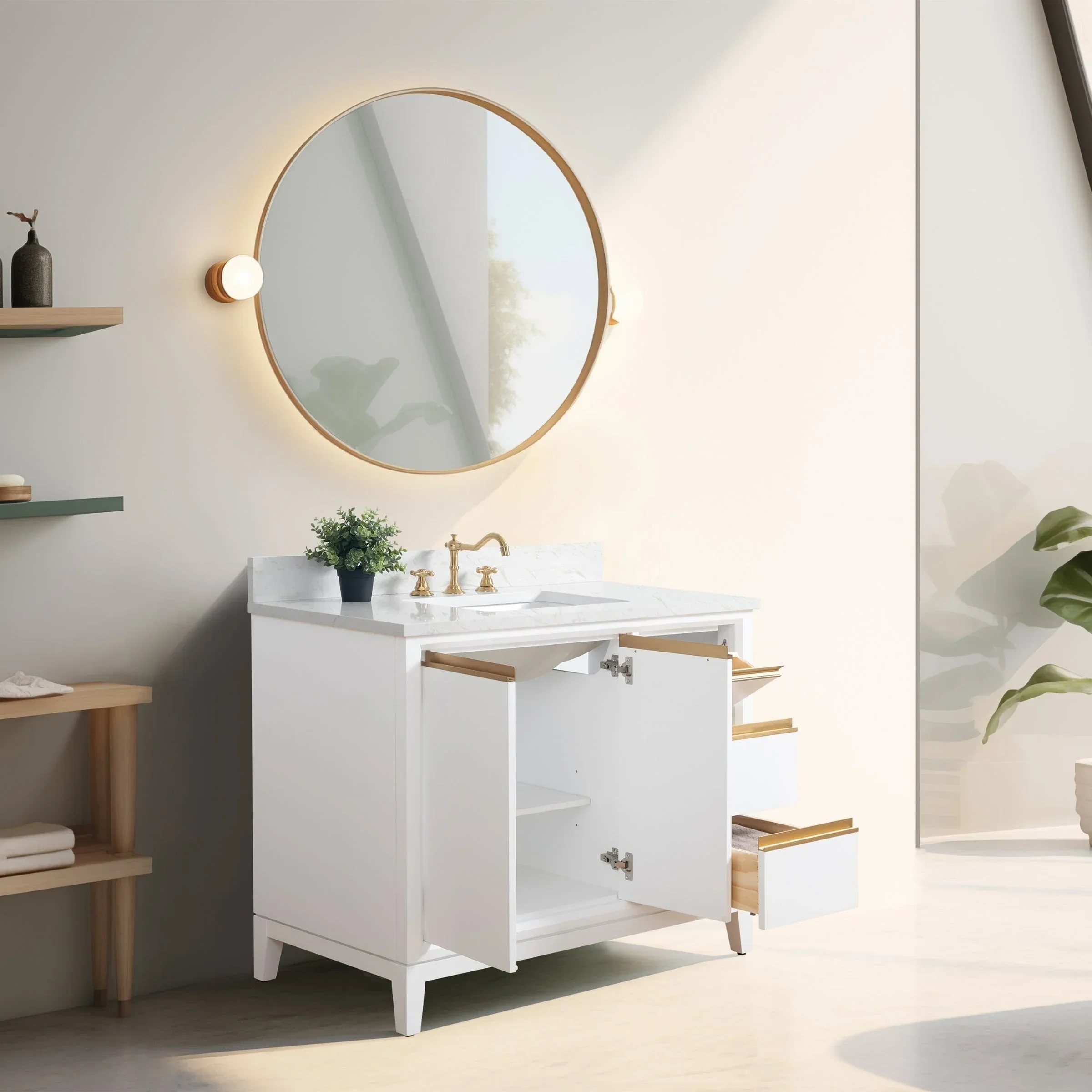 Vanity Art Bathroom Vanity with Ceramic Sink and Engineered Marble Top