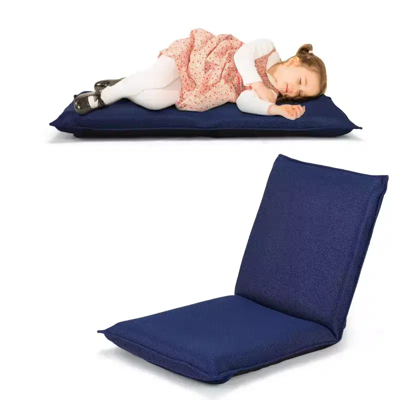 Costway Adjustable Floor Chair Cushioned Lounger Recliner w/ 6-Position Comfortable Back Support & Thick Padded Lazy Sofa Floor Seat Navy