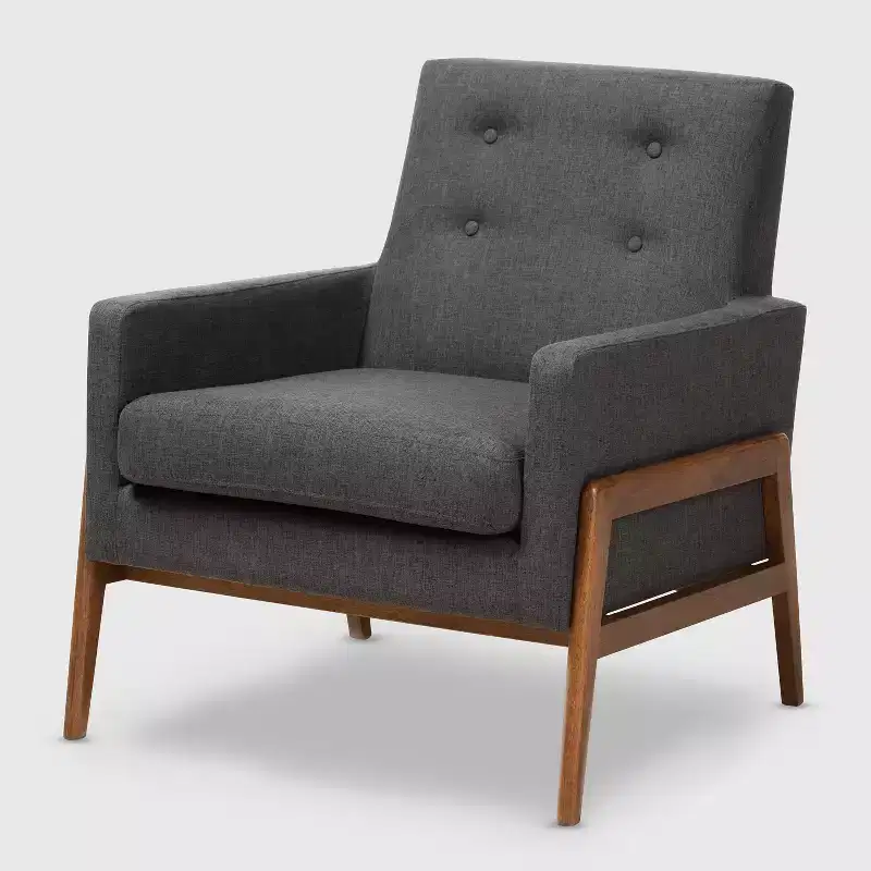 Dark Gray / Gray Armless Lounge Chair with Walnut Wood Frame