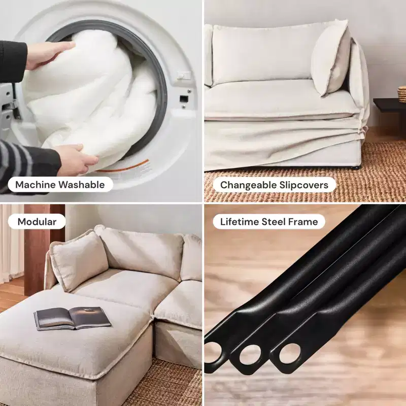 Anabei Modular Washable 3-Seater U-Sectional Sofa | Deluxe+ Seat & Cloud Pillow