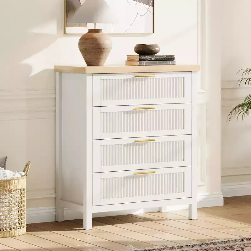 COZONY Fluted Drawer Chest 4-Drawer Storage Cabinet Engineered Wood Organizer for Bedroom Living Room Hallway