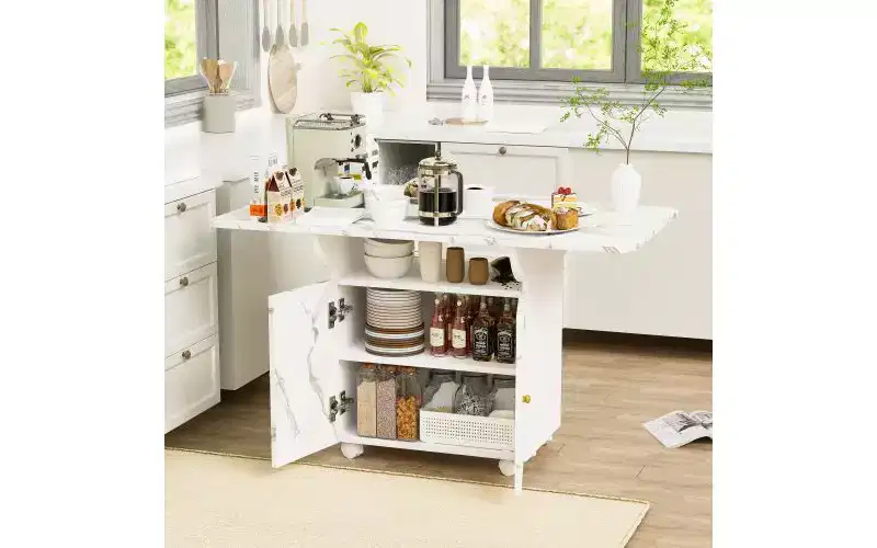 TUYOHW Wood Movable Dining Table with Wheels,Folding Kitchen Table with Storage,Multifunctional End Table for Coffee Table,Kitchen Island