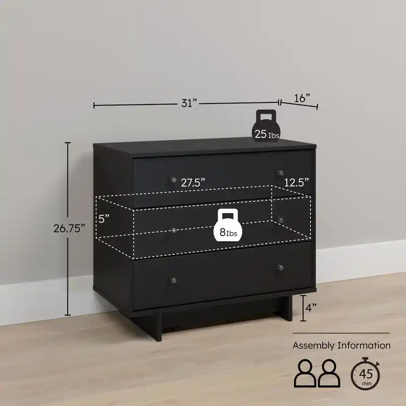 3-Drawer Nightstand - Black Oak