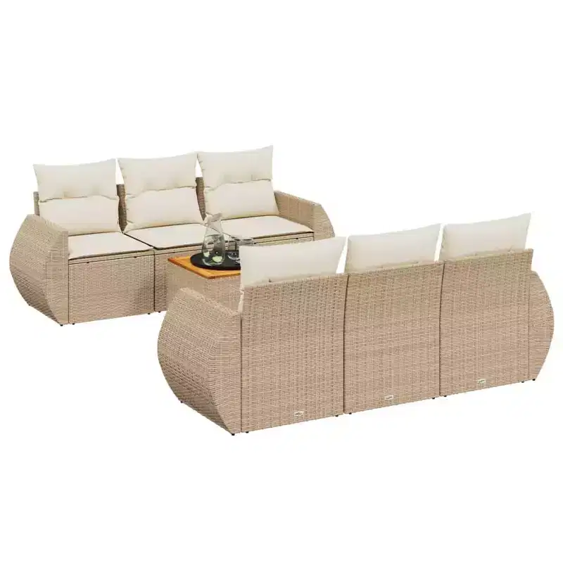 vidaXL Garden Sofa Set Beige PE rattan Large Modular Garden Sofa Set