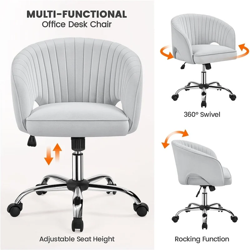 Yaheetech Velvet Office Chair with Tufted Barrel Back, Rolling Wheels, Adjustable Seat Height - N/A