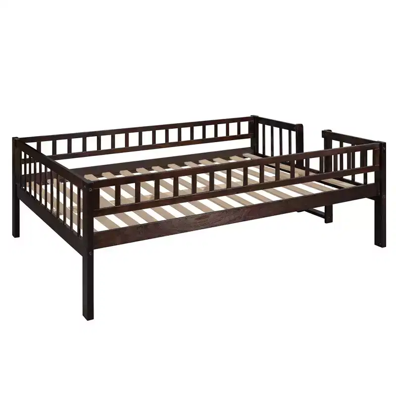 Full Over Full Over Full Triple Bunk Bed with Ladders and Slide, Espresso