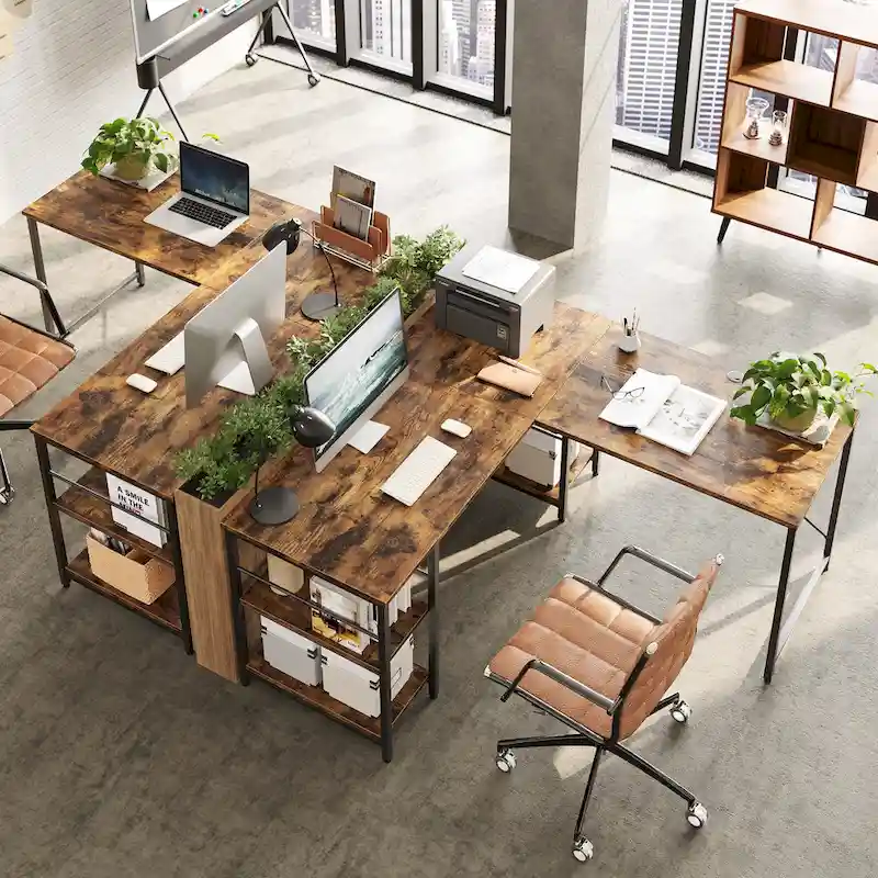 95.2 Inch L Shaped Desk with Shelves Home Office Computer Desk