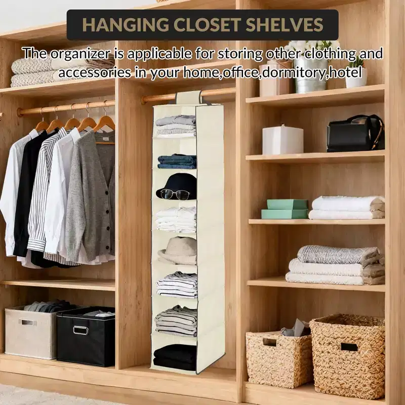 Hanging Shoe Organizer, 8-Shelf Storage Holder with 2 Hooks, No Tools Needed Installation, Space-Saving Shelf for Shoes, Purses, Scarves