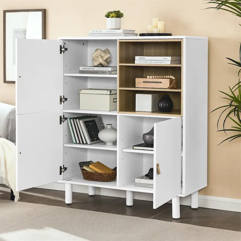 Modern Wood Sideboard Cabinet with Round Legs and Shelf