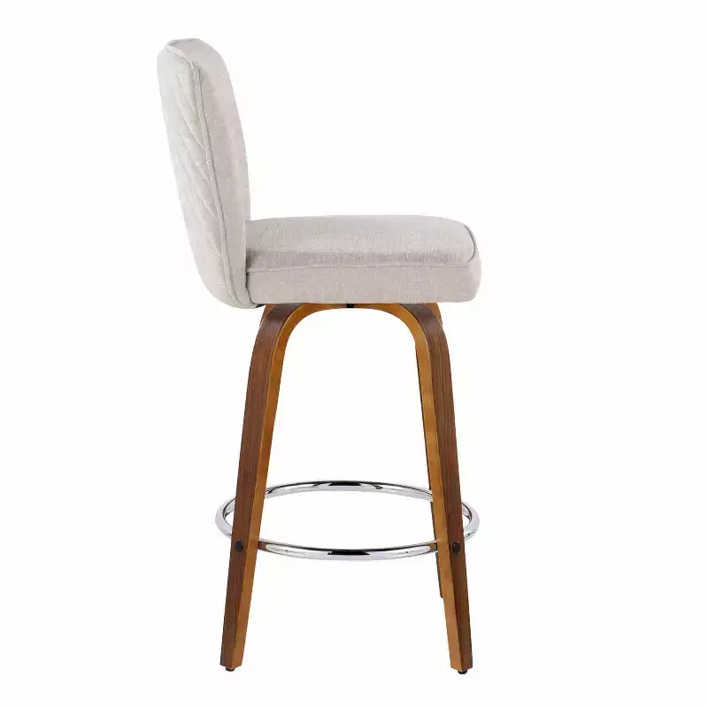 LumiSource Set of 2 Henry Counter Height Barstools Walnut Wood/Beige Fabric