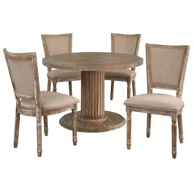 Lifestorey 5pc Isla Pedestal 45.75" Round Dining Set Reclaimed Natural/Light Gray