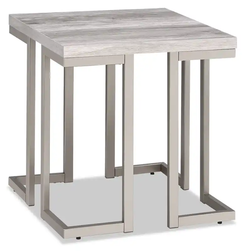 22 Modern End Table - Grey and Pewter with Metal Base