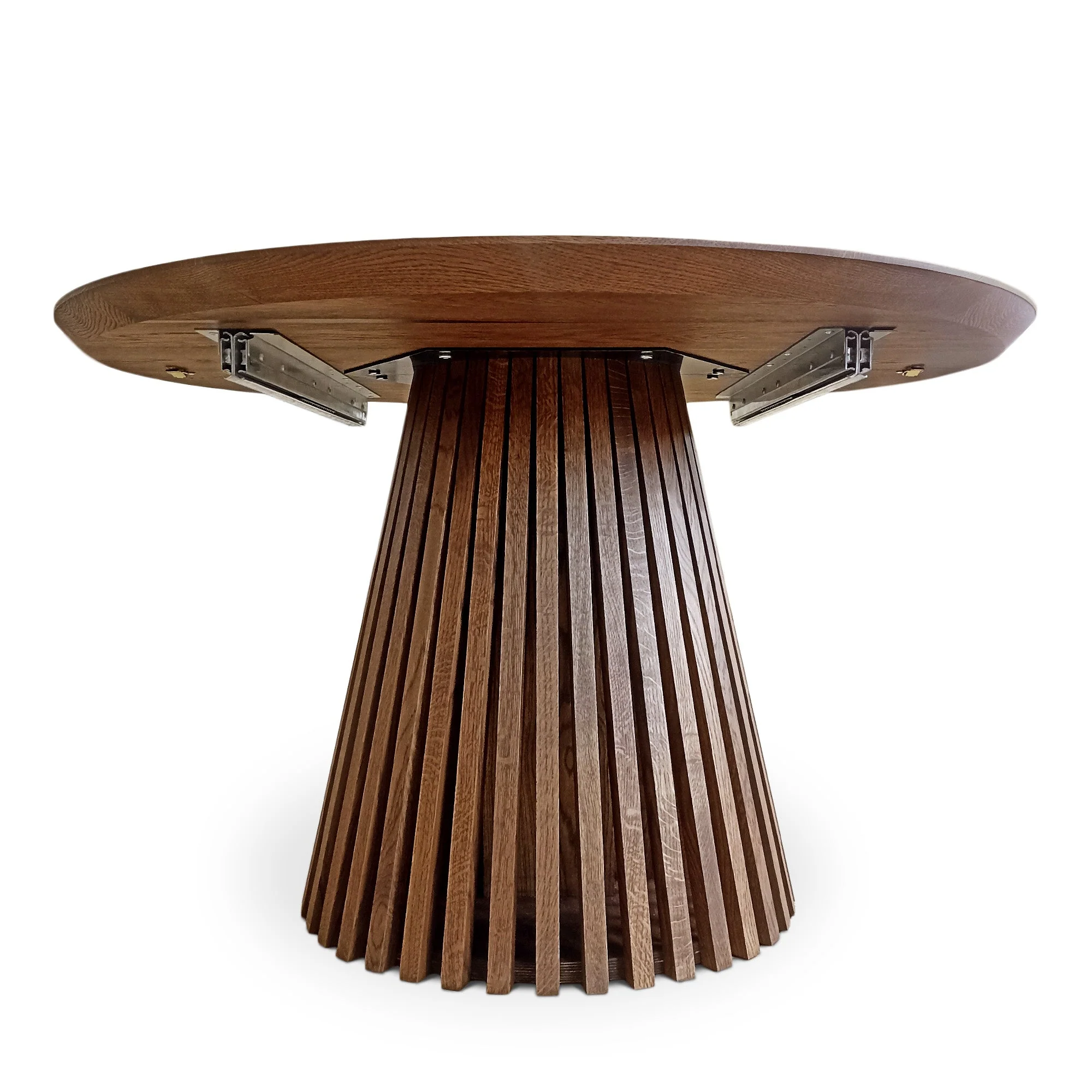 Round Dining Table in Chocolate Oak - Introducing our handcrafted Round Dining Table in Chocolate Oak with pipe legs - a