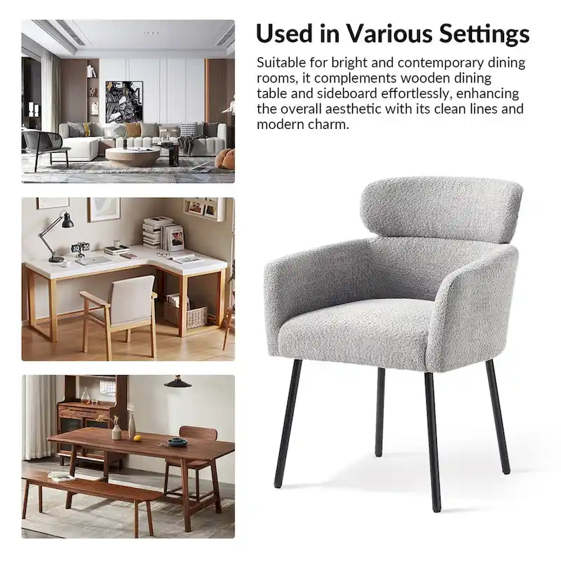 Amos Modern Boucle Dining Chair with Adjustment Feet Set of 2 by HULALA HOME