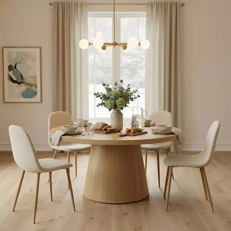 Homy Casa Charlton Fabric Upholstered Dining Chairs Set of 4 with Oak-Finish Legs, Beige (Warm Taupe Tone)