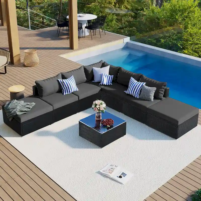 8-Pieces Patio Conversation Sofa Set with Table