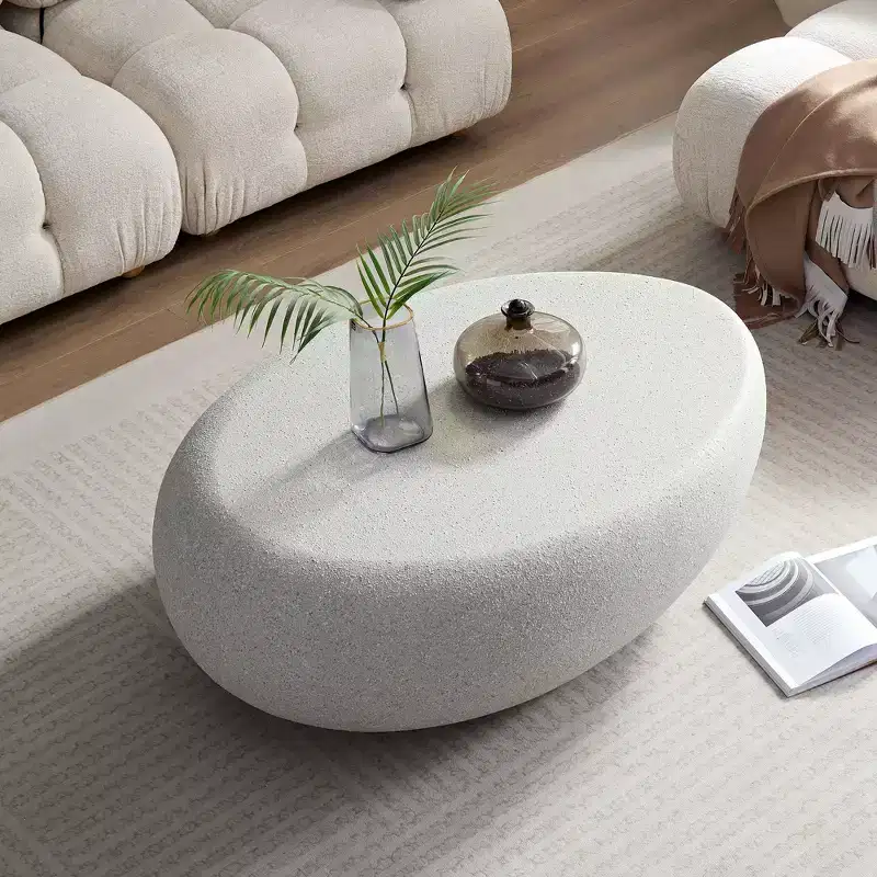 Okak Modern Wave-Edge Coffee Side Table Set of 2, Fiberglass & No Assembly End Tables, Apartment Size for Living Room & Bedroom