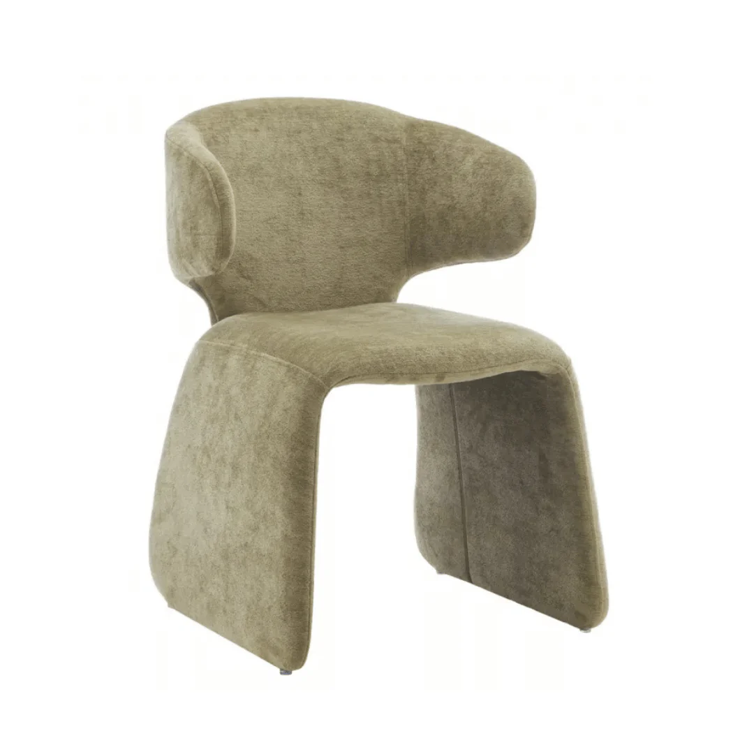 Green Chenille Dining Chair with Curved Back and Upholstered for Dining Room