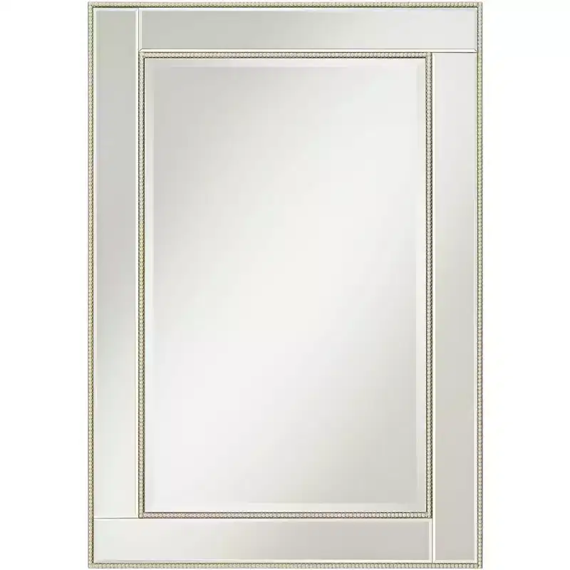 Noble Park Rectangular Vanity Decorative Wall Mirror Modern Beveled Edge Champagne Beaded Frame 27 Wide for Bathroom Bedroom Living Room Home Office