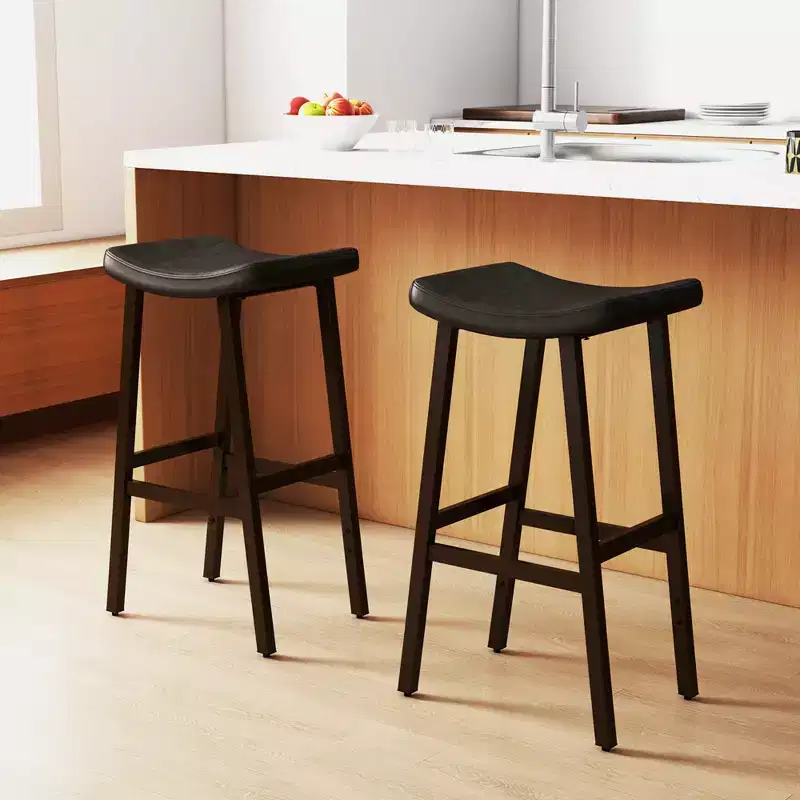 Costway Saddle Bar Stools Set of 2 Height Adjustable Upholstered Saddle Seat & Footrest