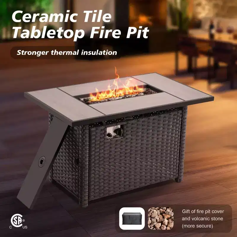 HOMLUX Outdoor Swivel Rocking Chairs with Fire Pit Table Set Patio Furniture Set